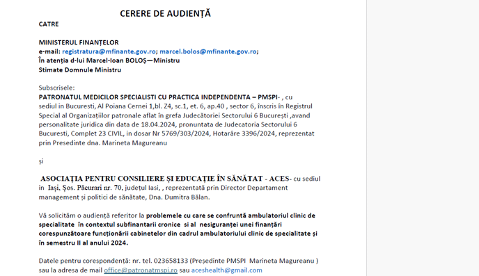 CERERE către Ministerul Finanțelor