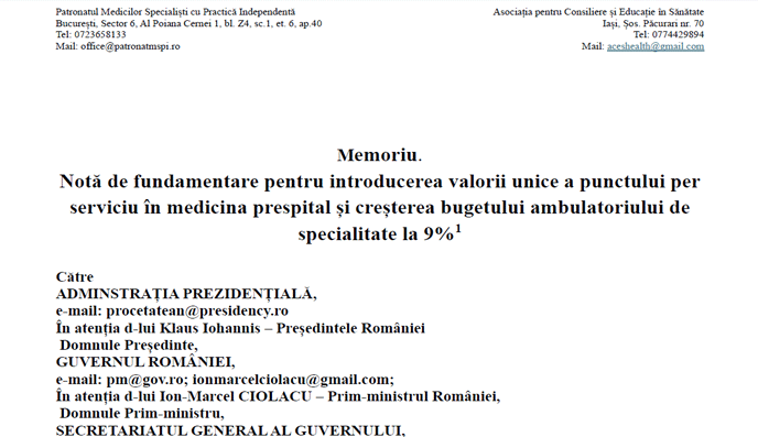 MEMORIU  -  către mai multe instituții ale statului