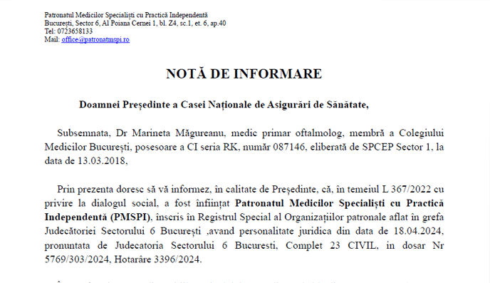 NOTĂ DE INFORMARE – către CNSAS